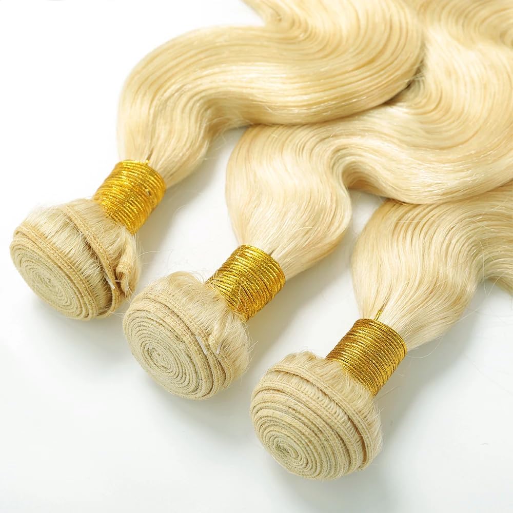 GLSMOSNW Blonde Bundles Human Hair 613 Body Wave Bundles Double Weft Unprocessed Brazilian Virgin Human Hair Extensions 613 Color 08 10 12 Inch