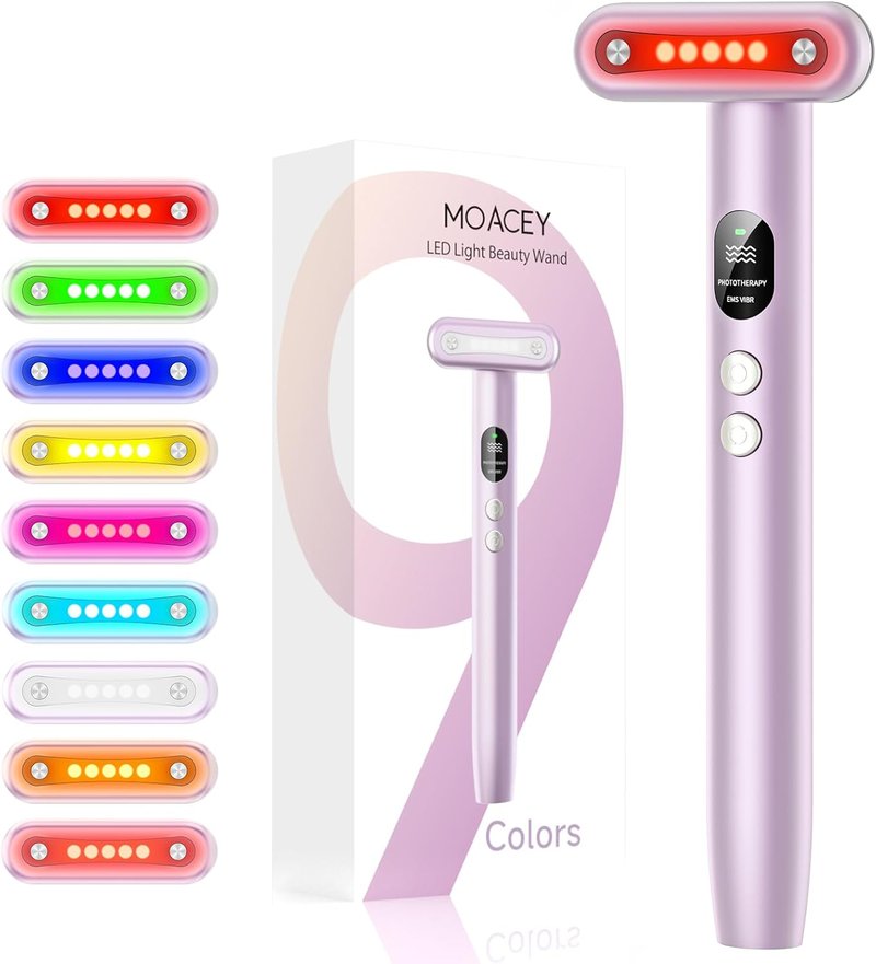 Red Light Therapy Wand - 9-in-1 Portable Facial Massager with Microcurrent & Vibration | Skincare Rejuvenation Tool for Women, Purple