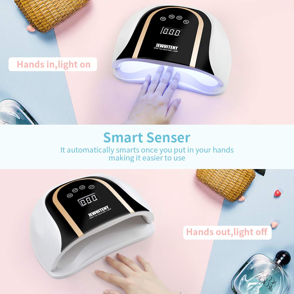 JEWHITENY 120W UV LED Nail Lamp, Faster Nail Dryer for Gel Polish with 4 Timer Setting, Professional Gel Nail UV Light for Two Hand Curing Lamp with 54 Pcs Light Bead Auto Sensor Nail Machine