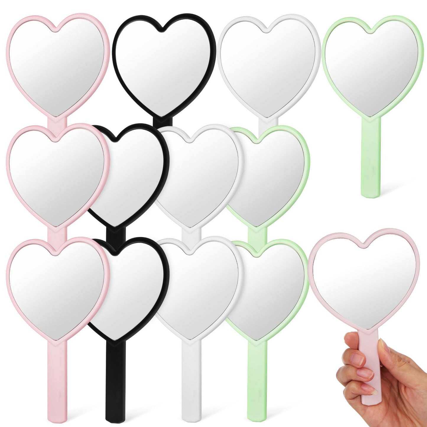 Healeved Heart-Shaped Mirror Set of 12 - Portable Handheld Mirrors for Makeup Cute Heart Design Compact Cosmetic Hand Mirror Ideal for Travel and Daily Use
