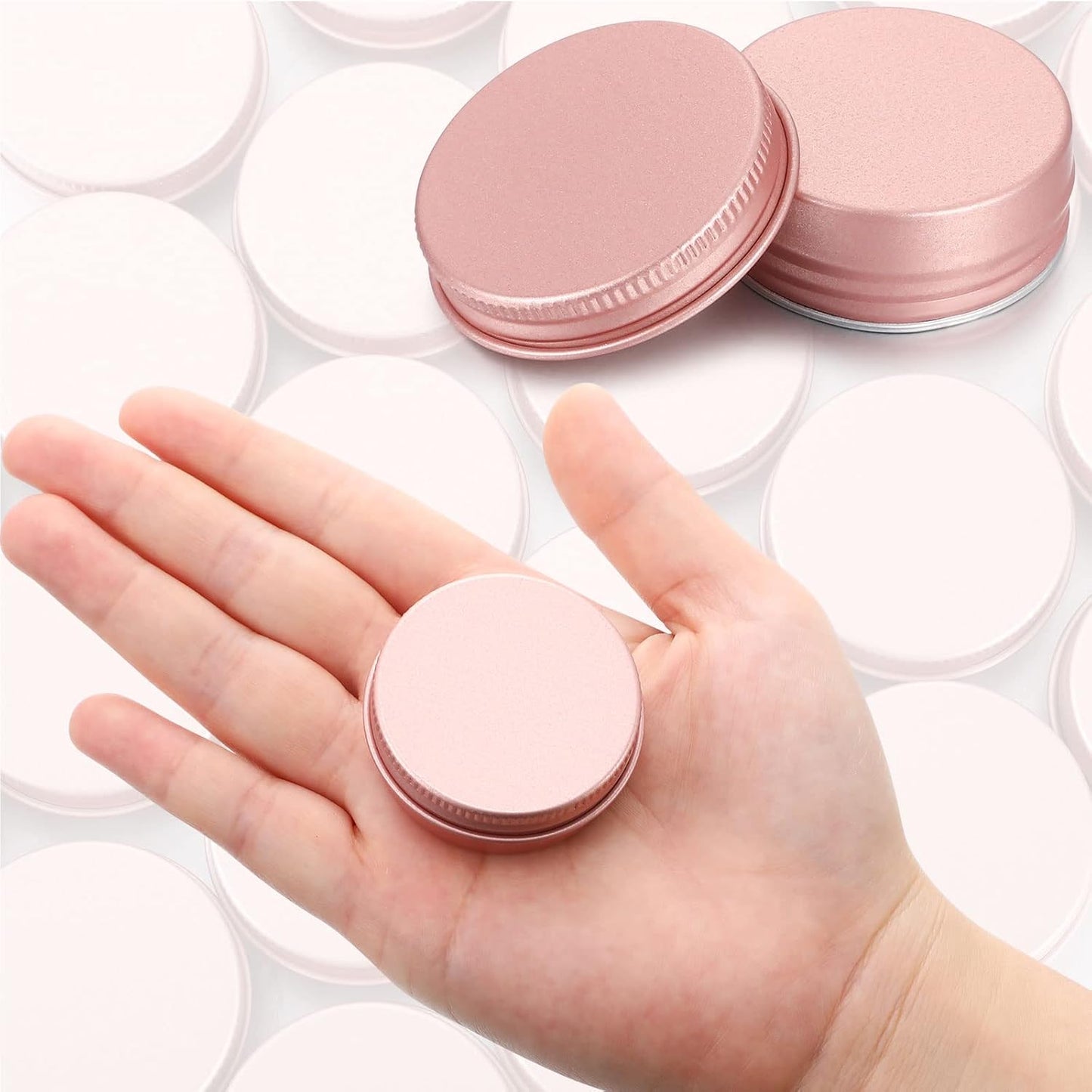 64-Piece Lip Balm Tin Containers - Round Aluminum Jars with Screw Top | 0.5 oz, Rose Gold