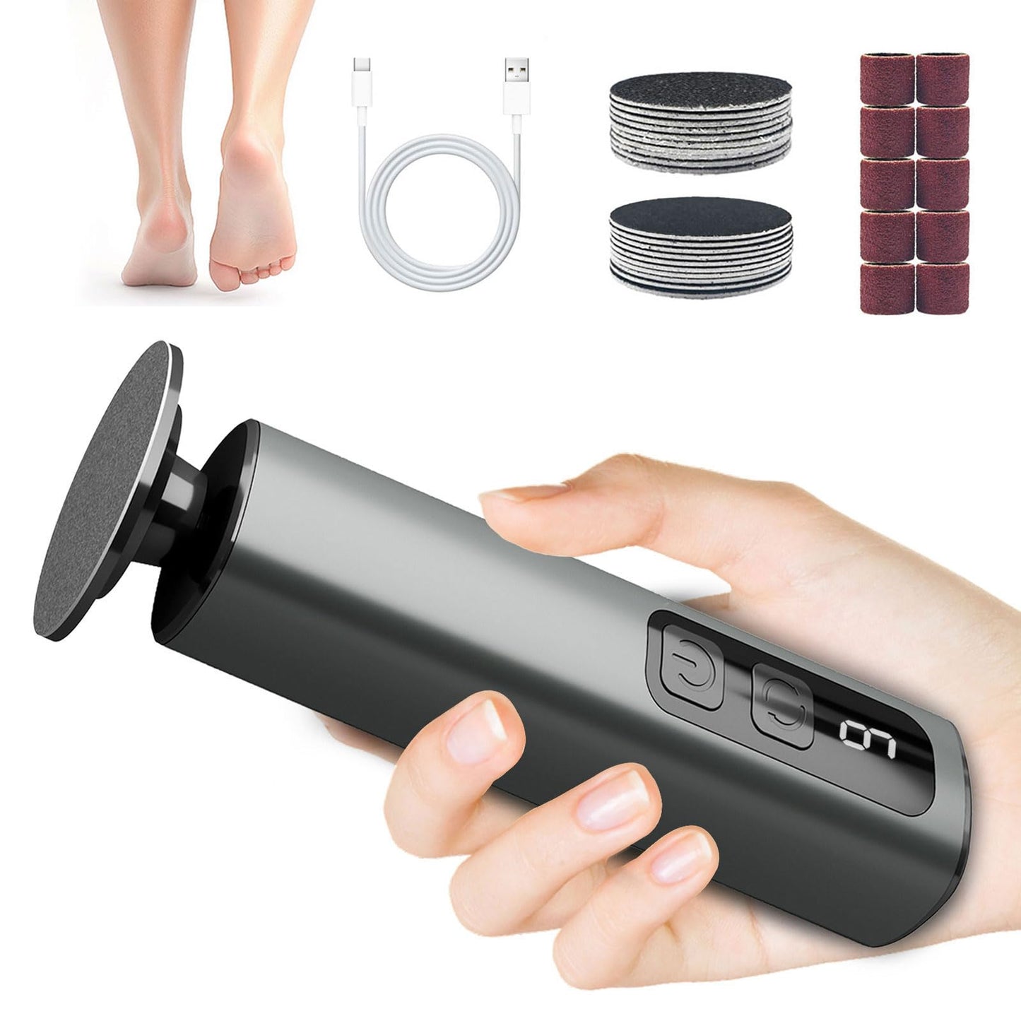 Electric Foot Callus Remover, 9-Speed for Dead Skin & Hard Calluses, Aluminum Alloy, Type-C Rechargeable, Replacement Discs, Spa-Like At-Home Pedicure, Relaxing Self-Care(Gunmetal)