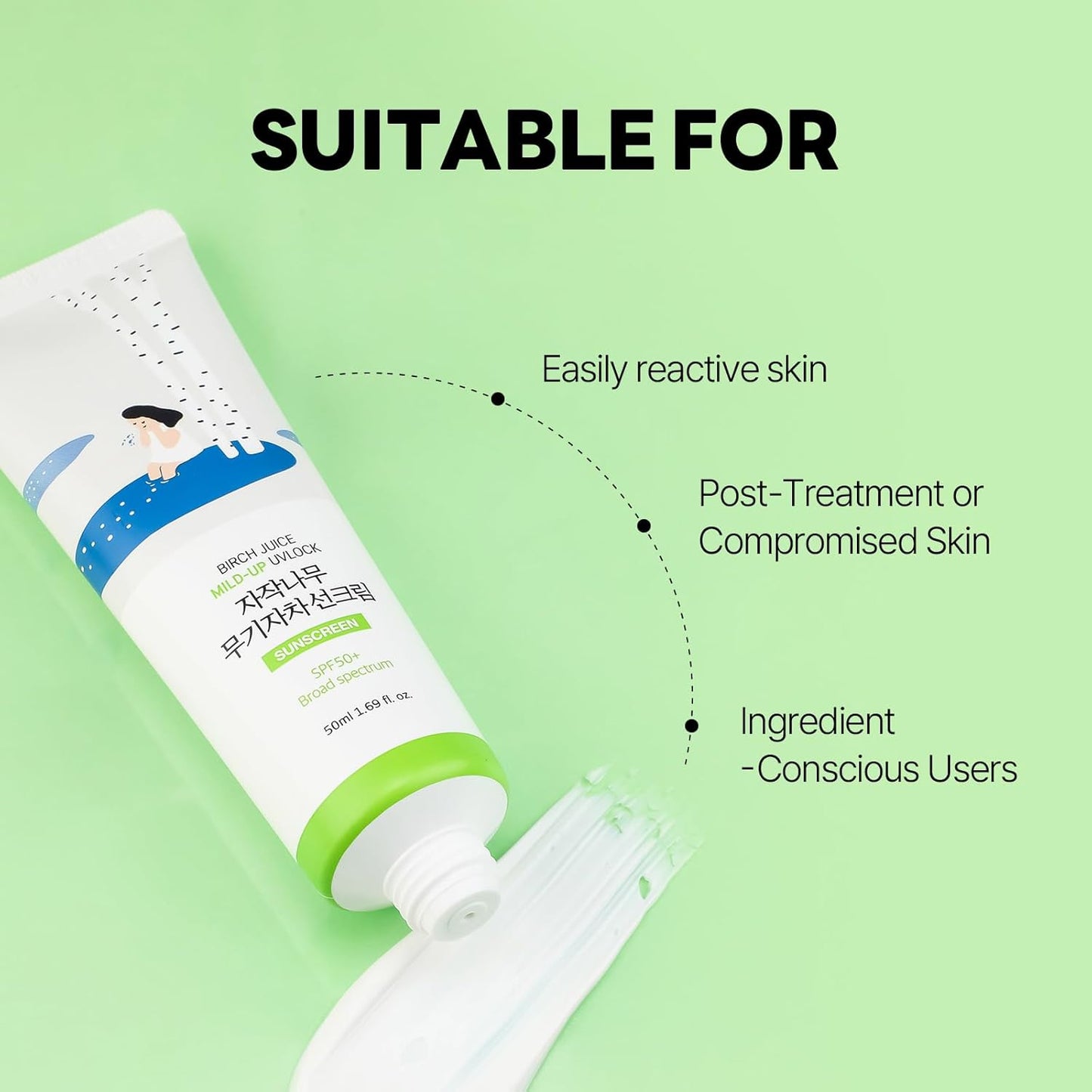 Birch Juice Mild-Up UV Lock SPF 50+ Sunscreen - Lightweight Zinc Oxide Formula for Sensitive Skin | 1.69 Fl Oz