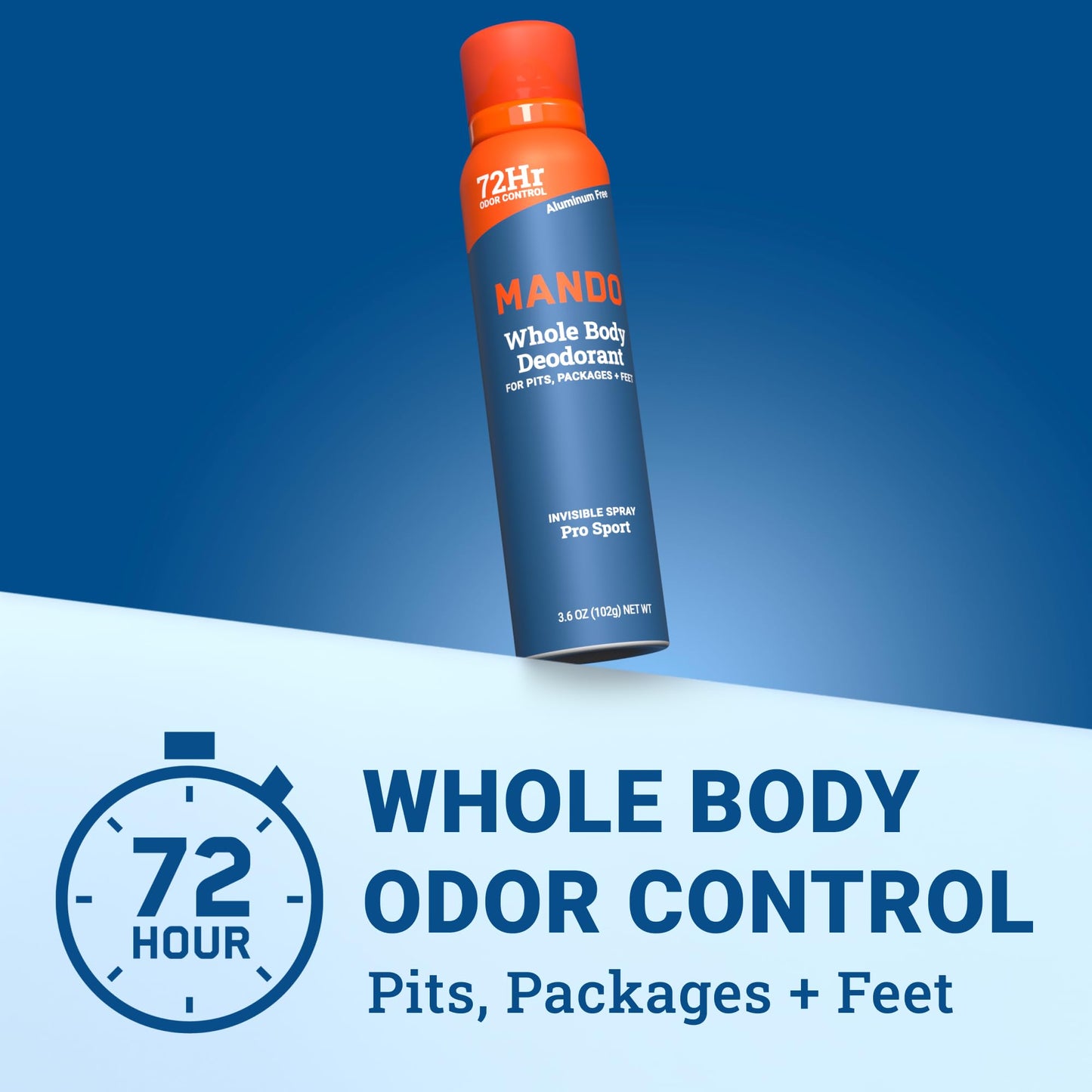 Mando Whole Body Deodorant For Men - Invisible Spray Deodorant - 72 Hour Odor Control - Low Irritation Formula - Aluminum Free, Benzene Free - 2 pack of 3.6 ounce Cans - Pro Sport