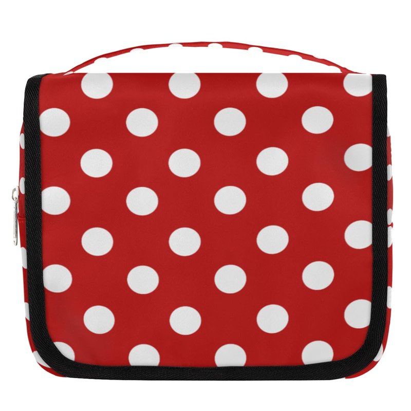 Bardic Hanging Travel Toiletry Bag for Women, Polka Dot Print Travel Makeup Bag Red White Polka Dot Portable Cosmetic Bag Travel Organizer for Toiletries Accessories