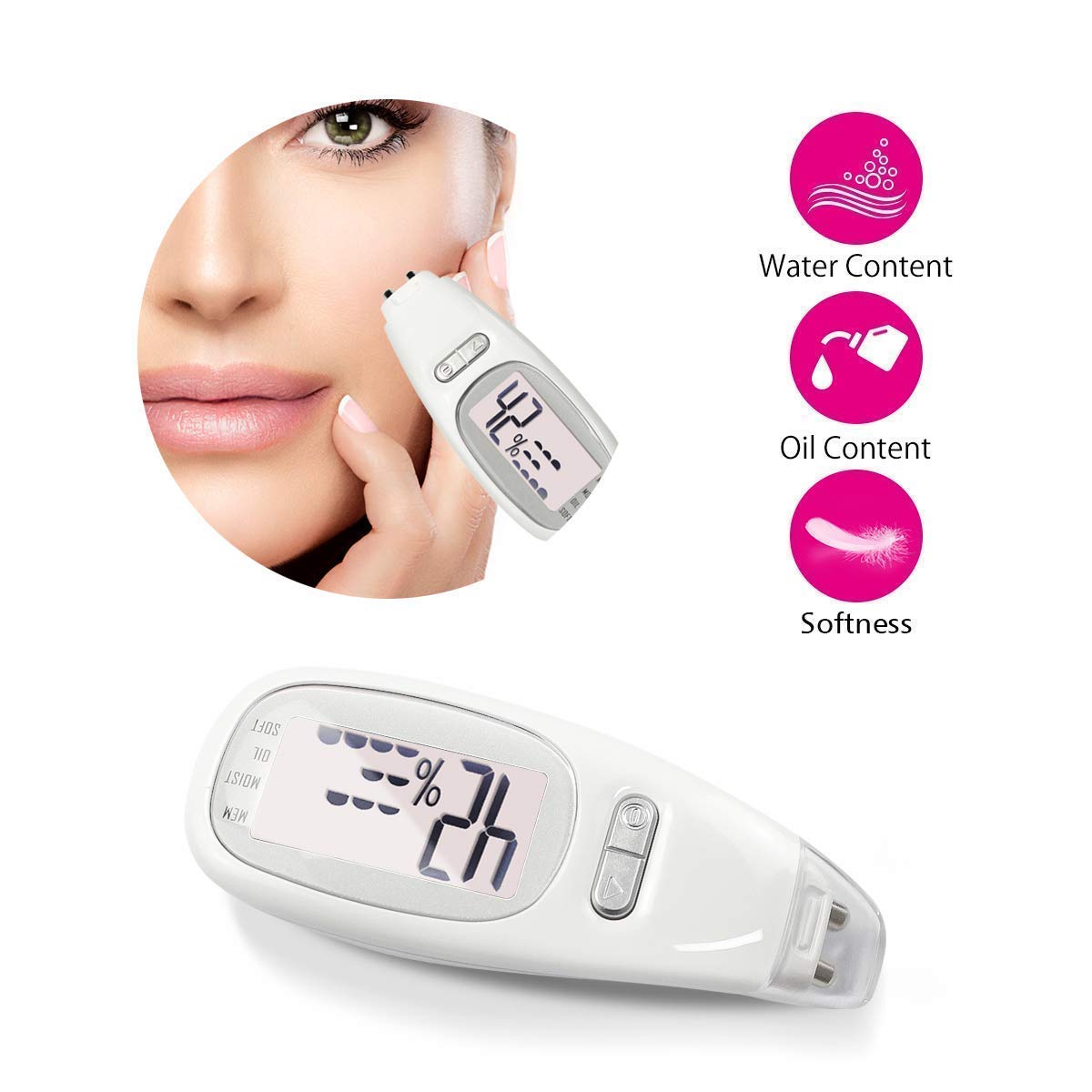 SHQYMBLT Portable digital facial moisture tester skin analyzer facial hydration corneometer skin hydration meter water oil tester for face skin care with backlight LCD display gifts for girls women