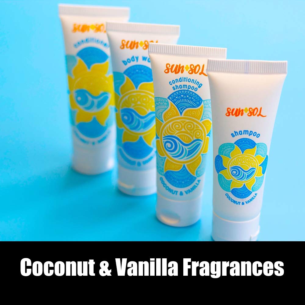 World Amenities Sun + Sol Bulk Moisturizing Massage Bar with Warm Coconut & Vanilla Fragrances, Sachet Wrapped Travel Size Toiletries, Mini Hotel Amenities, 1.23 oz, 100 Count