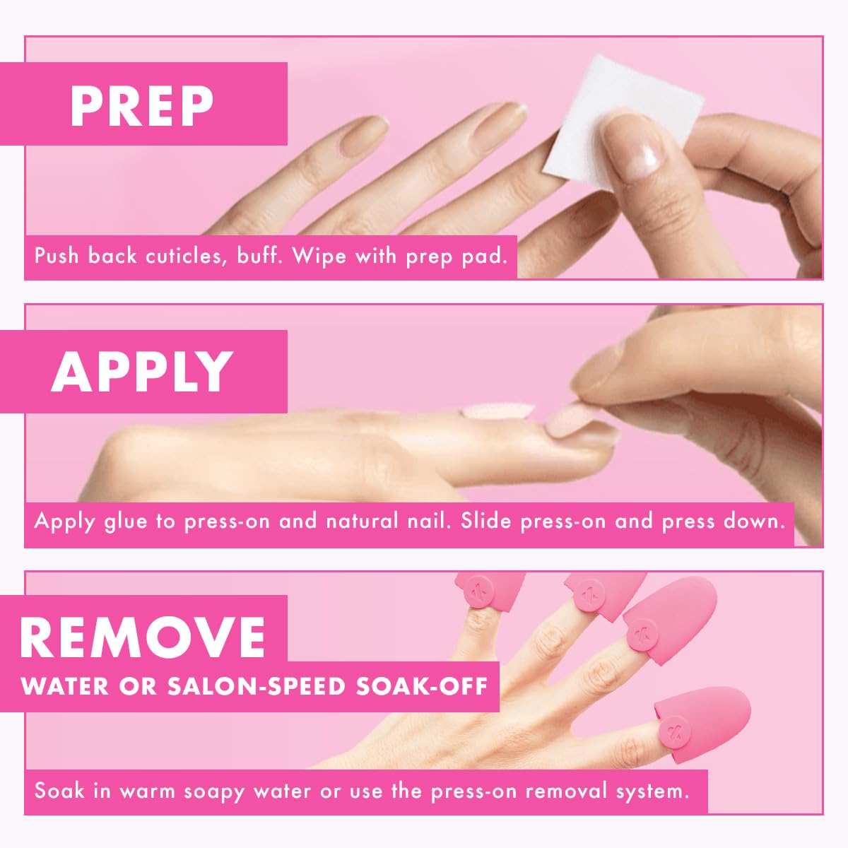 Press-On Nails Kit - 4 Realistic Fake Nail Sets | HD Crisp White, Classic French, Shimmery Super Star, BP Icy Blue - Non-Damaging Glue, Up to 14 Days Wear