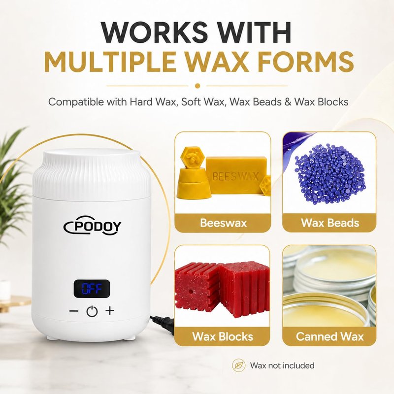 PODOY Mini Wax Warmer - Switchable Display, Portable for Hair Removal with 100 Wax Sticks, Non-Stick Waxing Kit for Women's Face and Body, Professional Melter Machine