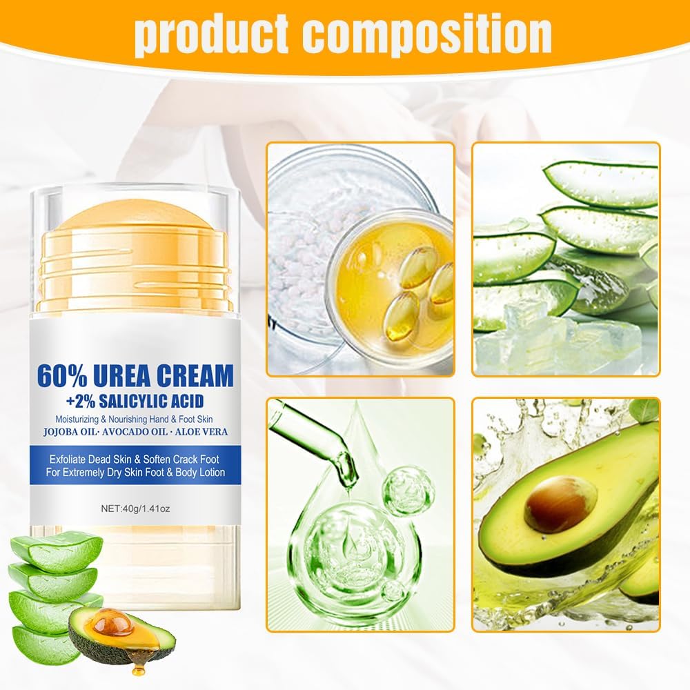 60% Urea Hydrating Foot Cream, 2025 Upgraded Moisturising Anti-Cracking and Dryness Foot Cream, Foot Lotion Heel Stick Repairs and Hydrates Dry and Cracked for Feet Hand (1)