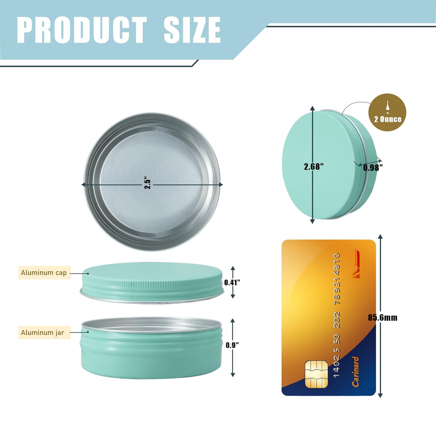 LIYAR Aluminum Tins with Lids for Salve, Salve Tins Container Round Cosmetic Tin Jars Candle Jars Aluminum Tin Cans with Screw Lids for Spice,Salve,Candles(Mint Green) (Mint Green, 48 Pack - 1 oz)