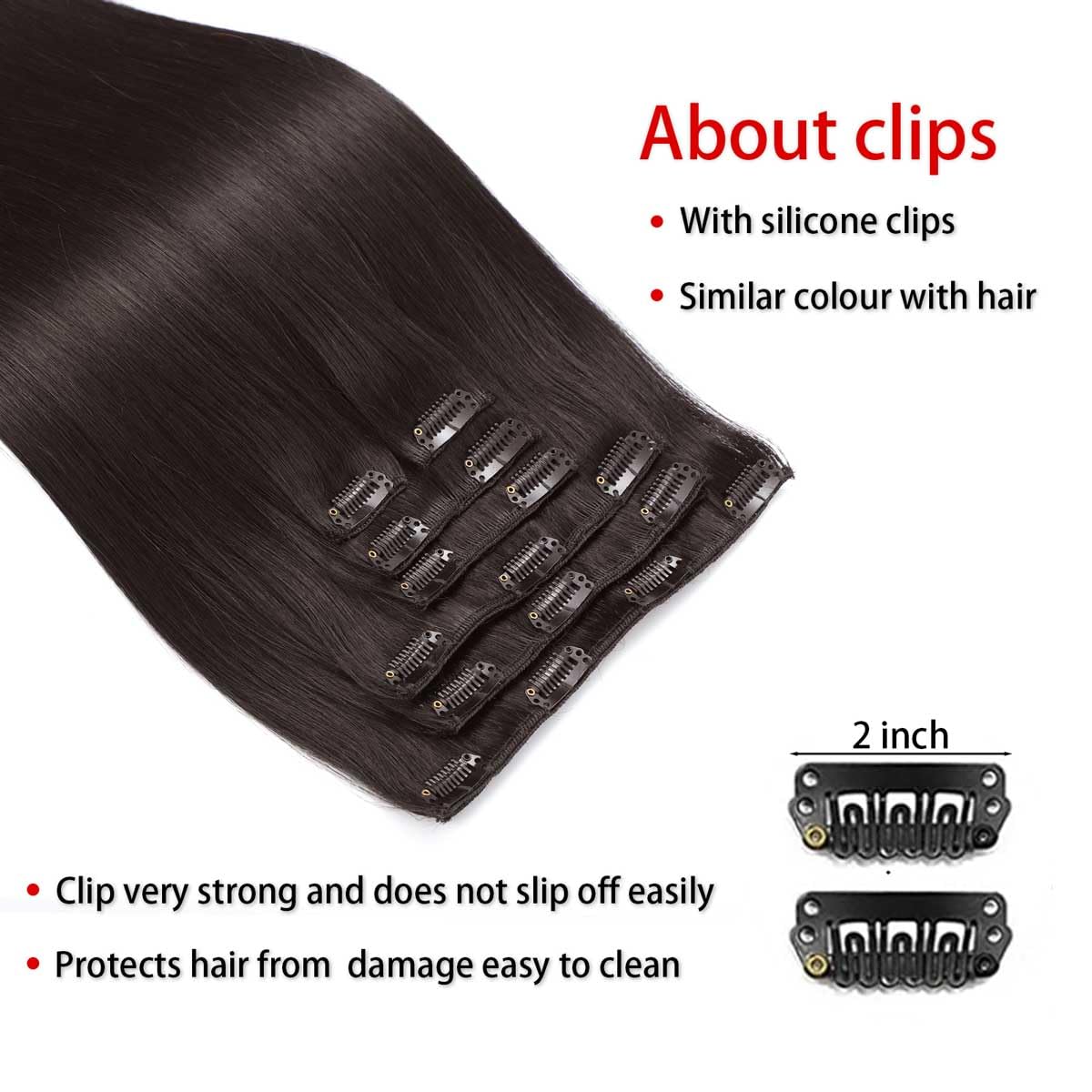 Clip in Hair Extensions Real Human Hair Straight 7pcs 110g Clip ins Hair Extensions Brazilian Remy Human Hair 16 Clips Double Weft Human Hair For Women (14 Inch, #2 Dark Brown)