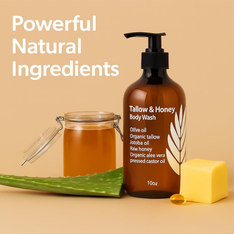MZXDXZE Tallow and Honey Body Wash, Tallow Infused Body Wash, with Organic Honey, with Tallow Vitamin E & Aloe, Grass-Fed Tallow - Soothes Dry, for Men & Women - 10 Oz (1)