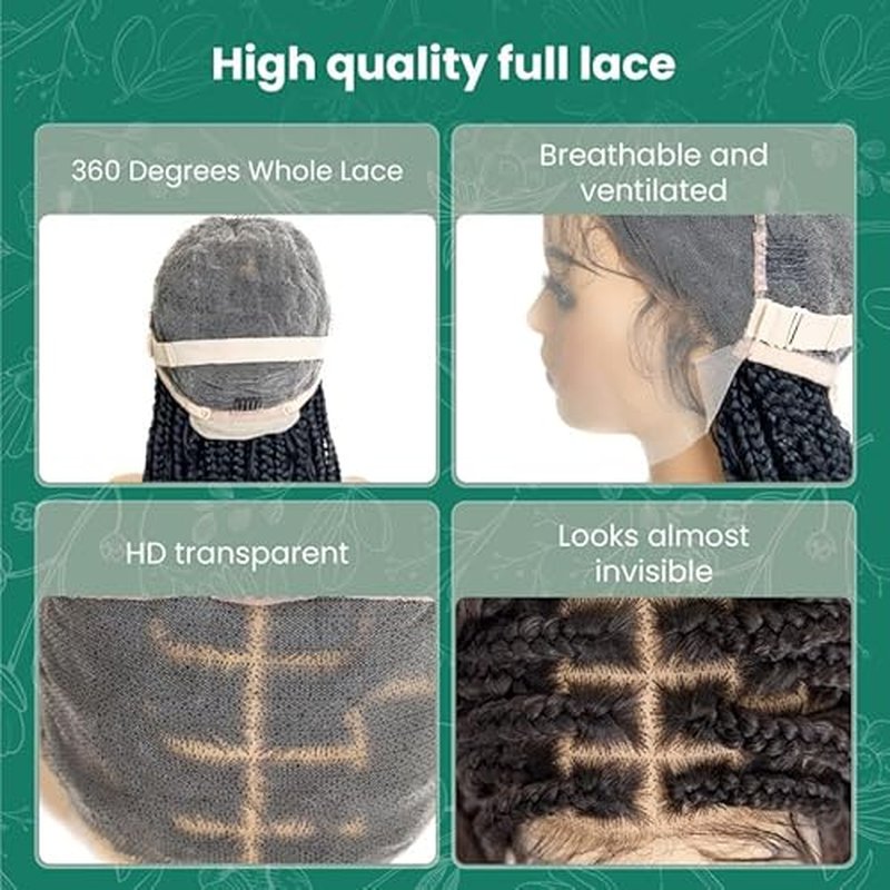 PIB 32" - Single Full Lace Braid Wig ? Boho Box Braided Wig Square Parted, Knotless Braided Wigs for Black Women, Synthetic Lace Wigs with Natural Baby Hair (4, Medium Dark Brown)