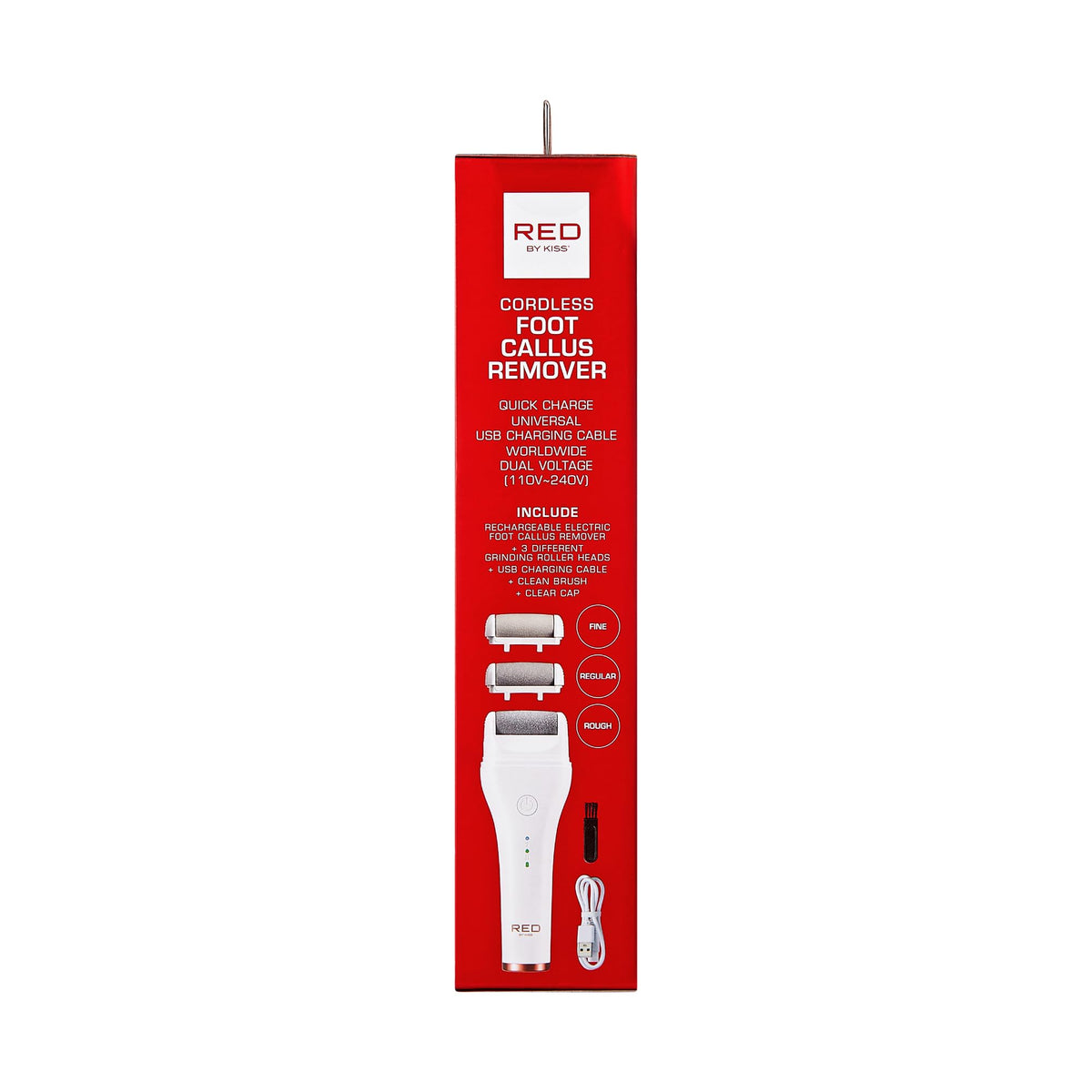 Red by Kiss Cordless Electric Foot File Callus Remover, 3 Roller Heads & 2 Speed Setting, Long and Curved Roller Head Stone, Wet & Dry Dual Purpose, Up to 2 hr Runtime, Easy & Portable