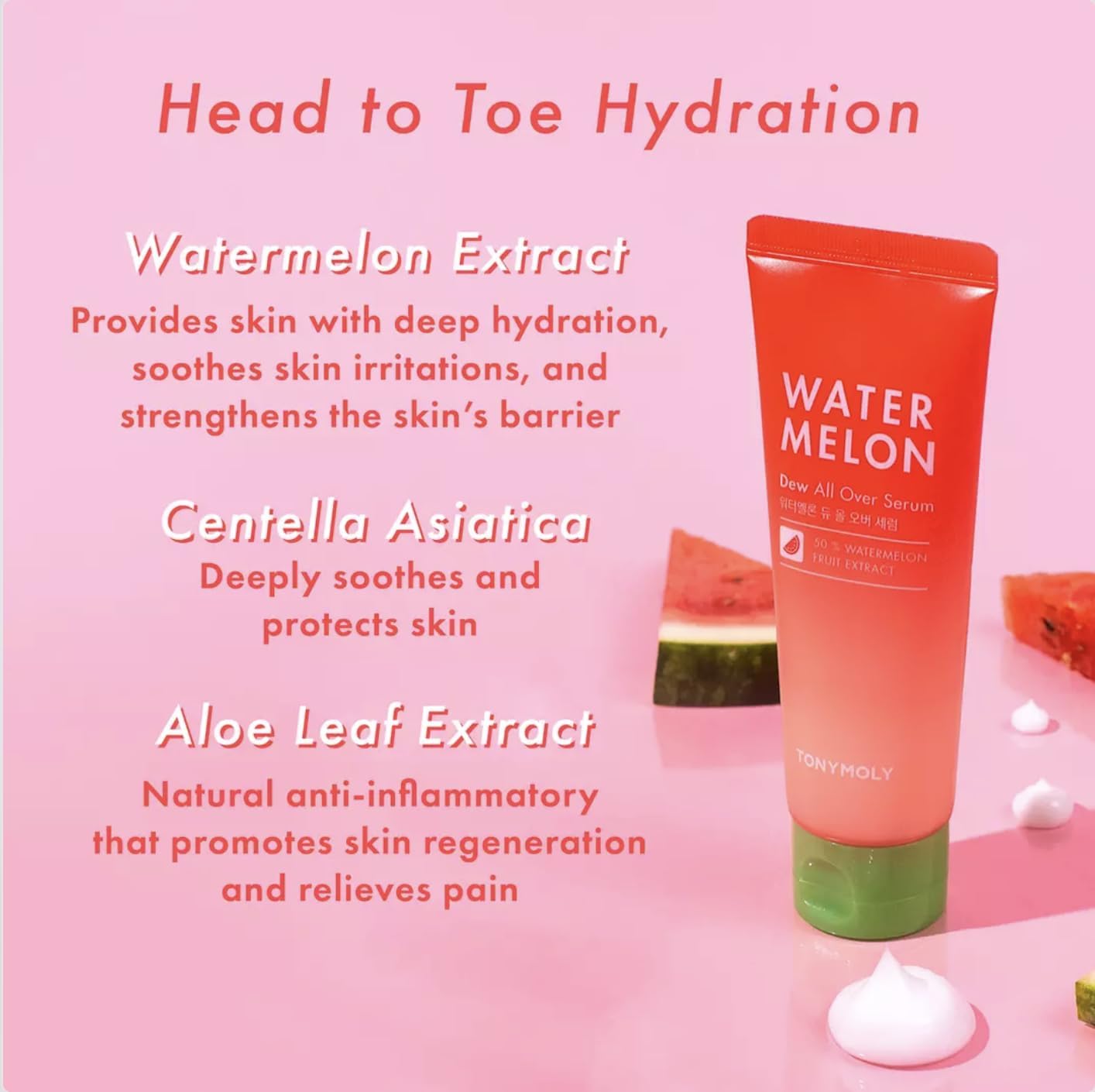 TONYMOLY Watermelon Dew All Over Body & Face Serum, Hydrating Serum for Glowing Skin, Korean Skincare, Watermelon Extract, Aloe Leaf Extract, & Centella Asiatica, All Skin Types, 4 oz
