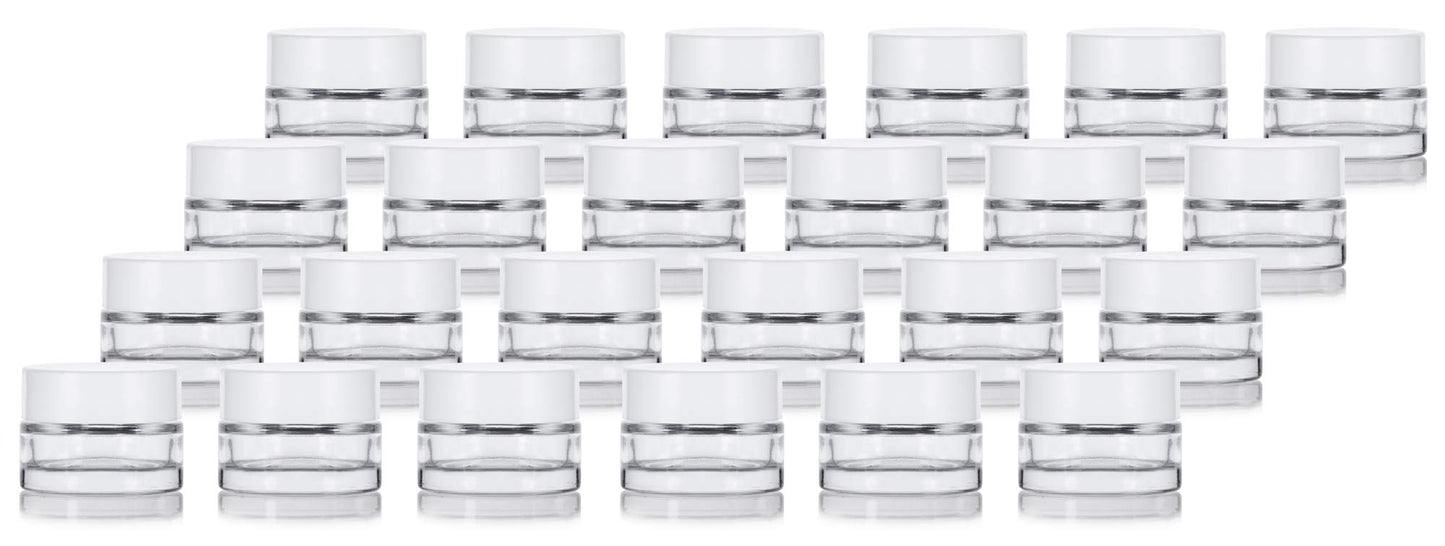 Clear Glass 0.25 oz Thick Wall Balm Jars with White Foam Lined Smooth Lids (24 pack)