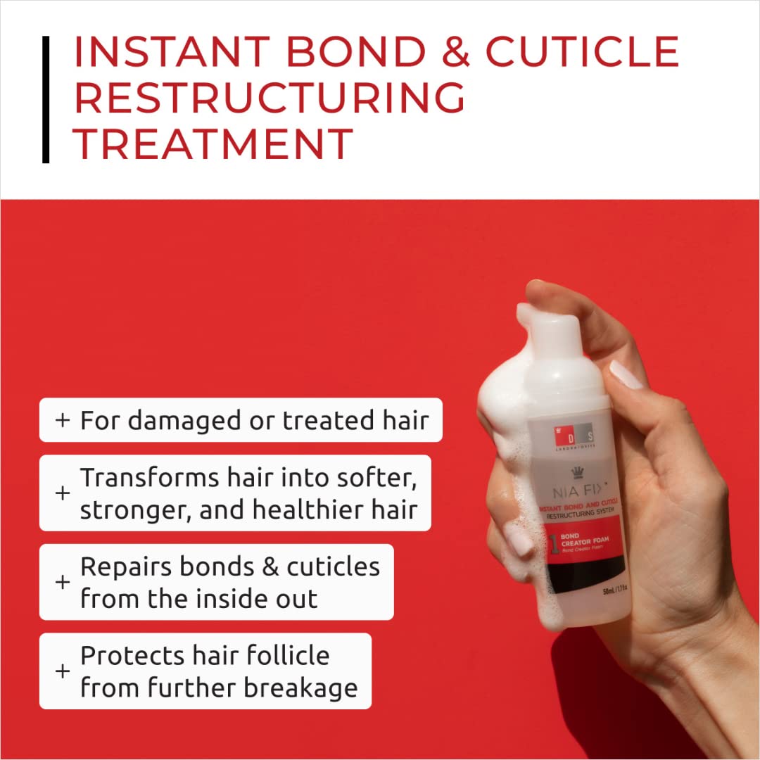 DS Labs Nia Fix Bond Care Treatment - 2-Step Strengthening & Smoothing System for Damaged Hair, Helps Reduce the Look of Split Ends & Breakage from Color, Bleach & Heat