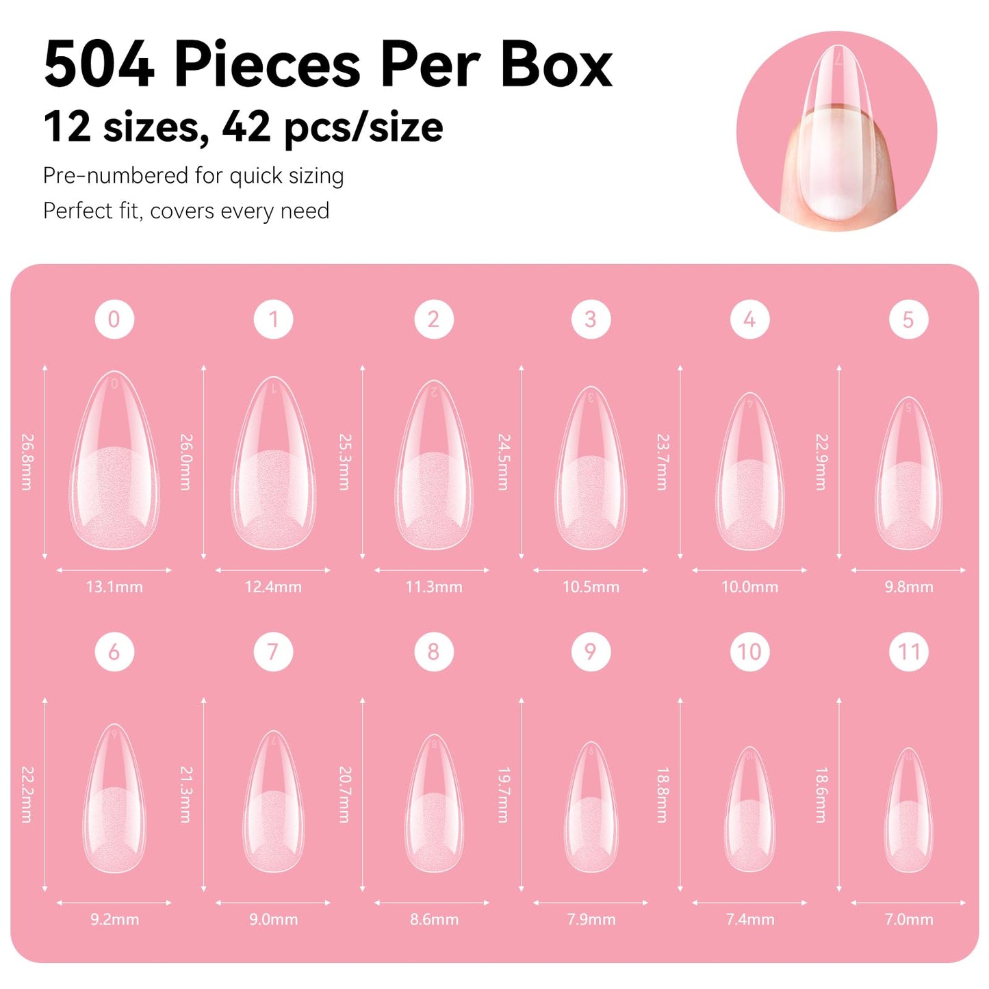 Makartt Almond Nail Tips: 500pcs Medium Pre-buffed Full Cover Clear Press on Nails 10 Sizes Soak Off Soft Gel Nail Tips Extension Professional Acrylic Fake Nails No Crease False Nail Salon DIY Art