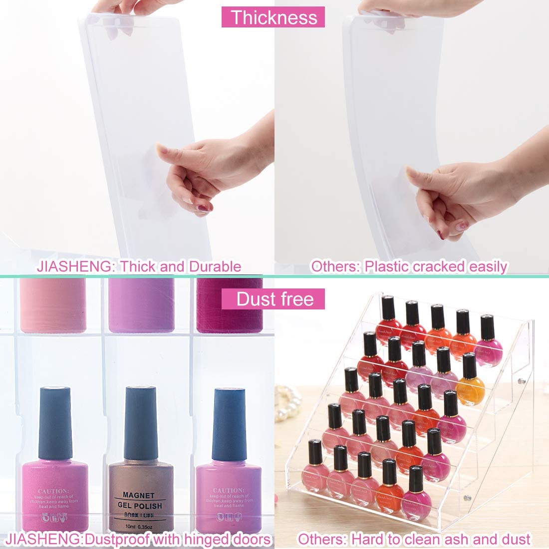 Nail Polish Organizer Case - Holds 48 Bottles | Adjustable Gel Storage with Space Dividers & Toe Separator