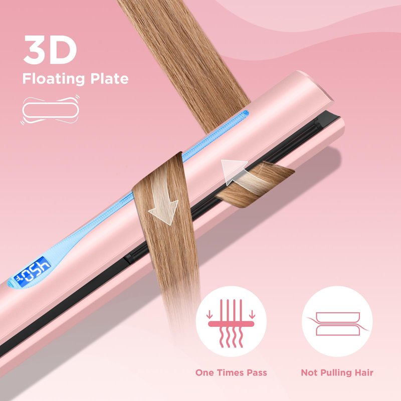 IG INGLAM Titanium Flat Iron Hair Straightener, Infrared Curling Iron 1 Inch,Negative Ionic Dual Voltage Straightener 11 Adjust Temp 250°F to 450°F, Anti-Frizz Shiny Hair,110-240V, Gift, Pink