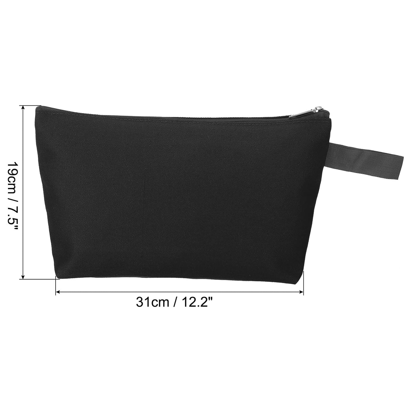 PATIKIL 12.2 x 7.5 Canvas Makeup Bags with Strap, 5 Pack Pencil Multipurpose Cosmetic Zipper Bag Case Travel Toiletry Storage Pouch Organizer for Home Office, Black