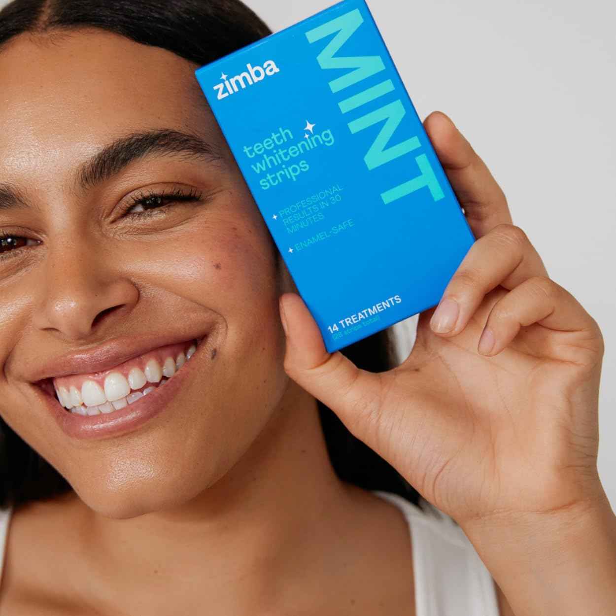Zimba Teeth Whitening Strips Vegan Whitening Strip Enamel Safe Teeth Whitening Hydrogen Peroxide Teeth Whitener for Coffee, Wine, Tobacco, and Other Stains, 28 Strips (14 Day Treatment), Mint