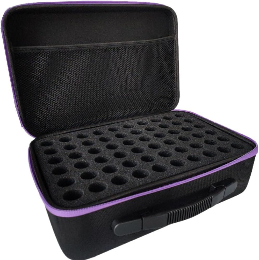 Essential Oil Storage Case - Hard Shell Organizer for 120 Bottles | Portable Double-Layer with Foam Insert (Black/Purple)
