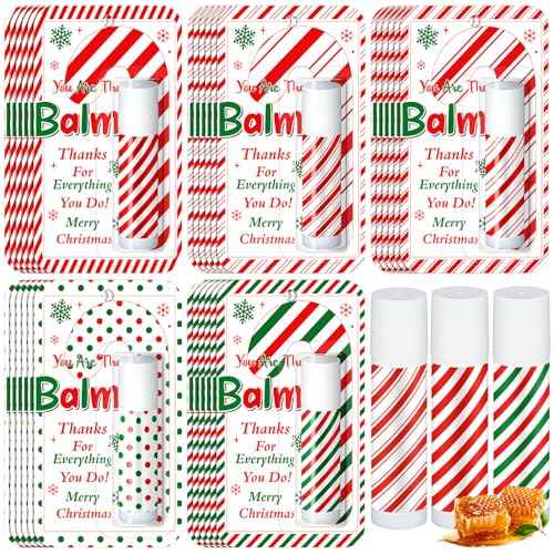 30 Pack Christmas Lip Balms Bulk Xmas Lip Balm Honey Flavored 5 Styles Holiday Party Treat Goodie Bags Stuffers Small Gifts for Women Men