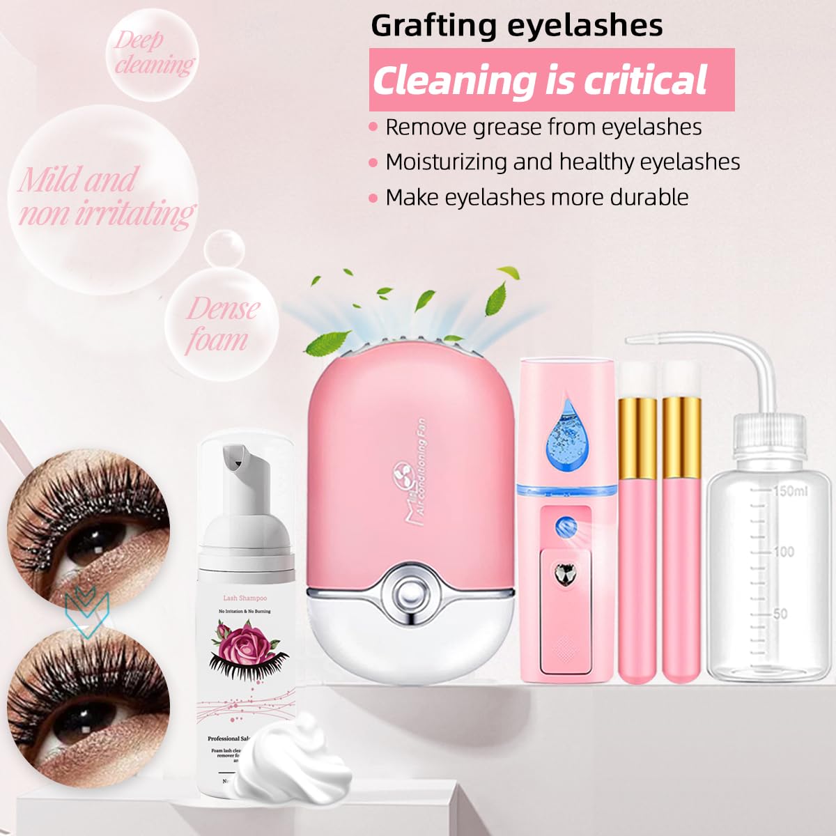 Lash Extension Kit Professional Eyelash Extensions Supplies Training for Beginners Mannequin Head Grafting Lash USB Fan Lash Shampoo Brush Spraye 0.07D Curl Mix 8-15mm Practice Eyelash Strips