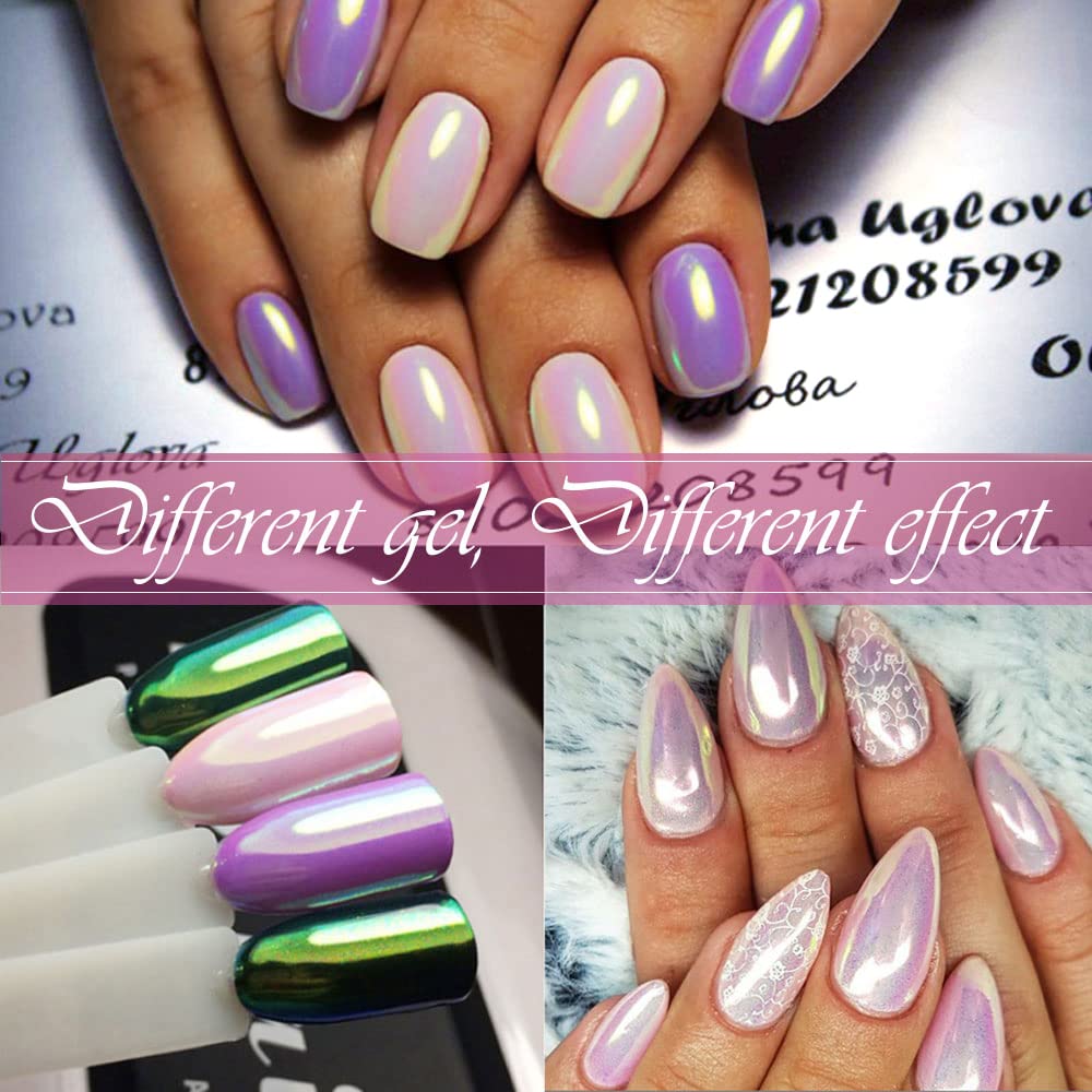 Pretty Diva Aurora Chrome Nail Powder - Mermaid Unicorn Chrome Powder for Nails, Aurora Iridescent Nails Chrome Powder Glitter Manicure Pigment