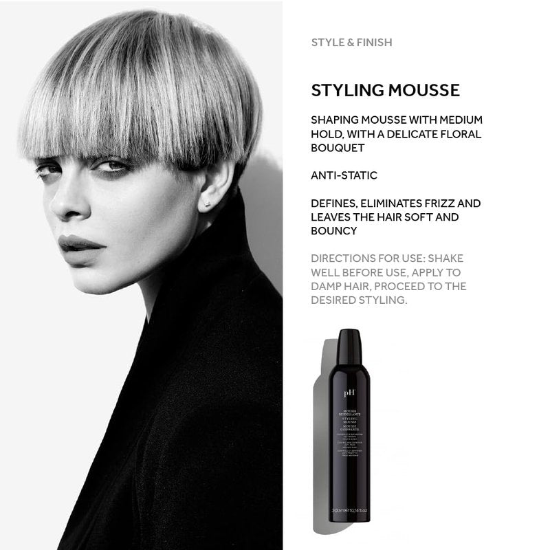 pH PURE HAIR Styling Mousse - Frizz Control Shaping Mousse with Medium Hold, Lightweight Formula for Defined Styles & Volume, 10.1 Oz