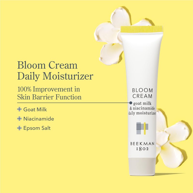 Beekman 1802 Bloom Cream Goat Milk Face Moisturizer, 100 mL - Lightweight, Gentle, Deeply Hydrating & Nourishes Skin Barrier - All Skin Types - Cruelty Free