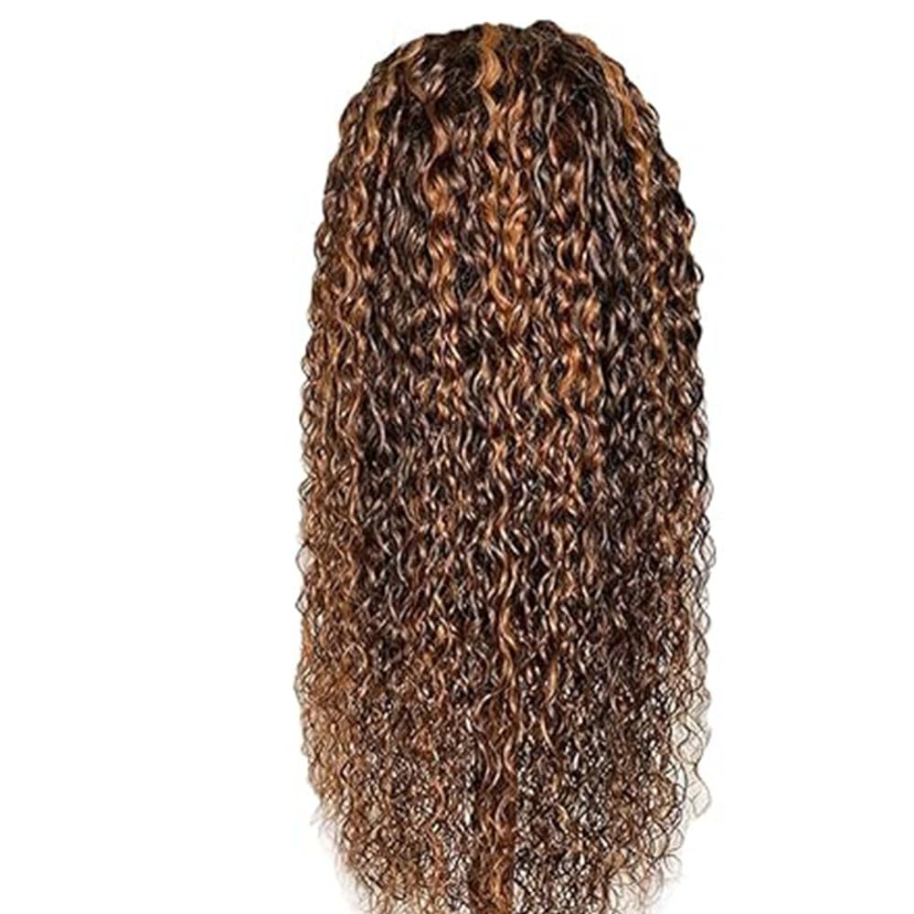 Bafamiya Highlight Brown Human Hair Wig P4/30 Curly Wave Lace Front Wigs Brown 20 Inch 13x6 Wigs Human Hair 200% Density Real Pre Plucked Brazilian Hair For Black Women
