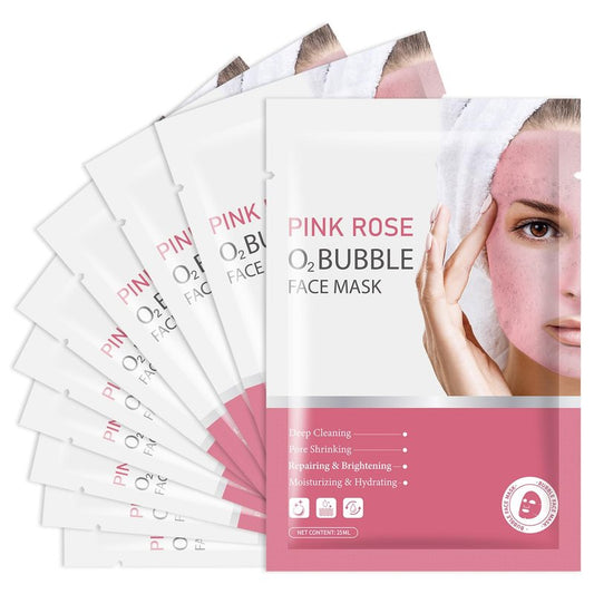 IREV Pack of 10 Pink Rose O2 Bubble Face Masks Skincare, Spa Presents for Women, Bubble Face Sheet Mask Cleaner Foaming Purifying Facial Mask for Acne and Pores Moisturizing Beauty Sheet Masks