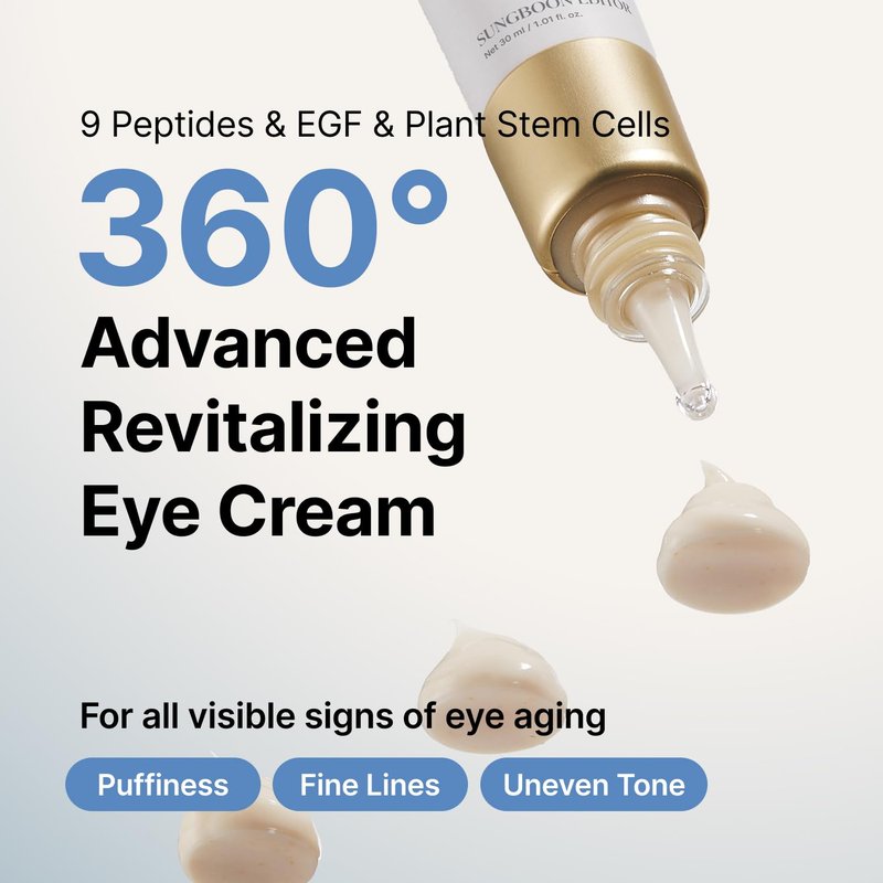 SUNGBOON EDITOR Silk Peptides EGF Intensive Eye Cream with Copper Peptides for Puffiness & Fine Lines, Patented Peptide Complex, Firm-looking & Hydration, Korean Skin Care 1.01 fl oz