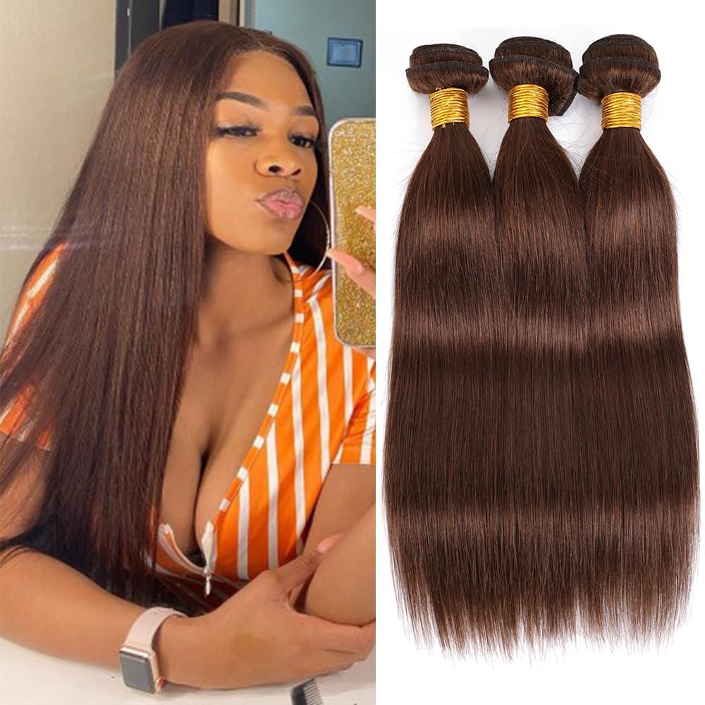 Human Hair Bundles - 18" 20" 22" Straight Brazilian Hair | Chocolate Brown Unprocessed Weave for Black Women