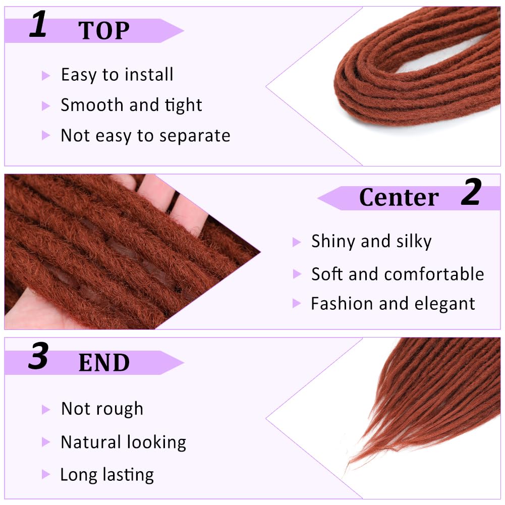 BUFENGSUN Straight Dreads Synthetic Double Ended Dreadlock Extensions 24inches 25 Strands Width 1.2cm Soft DE Dreadlocks Extensions for Women (25 Strands, #350)