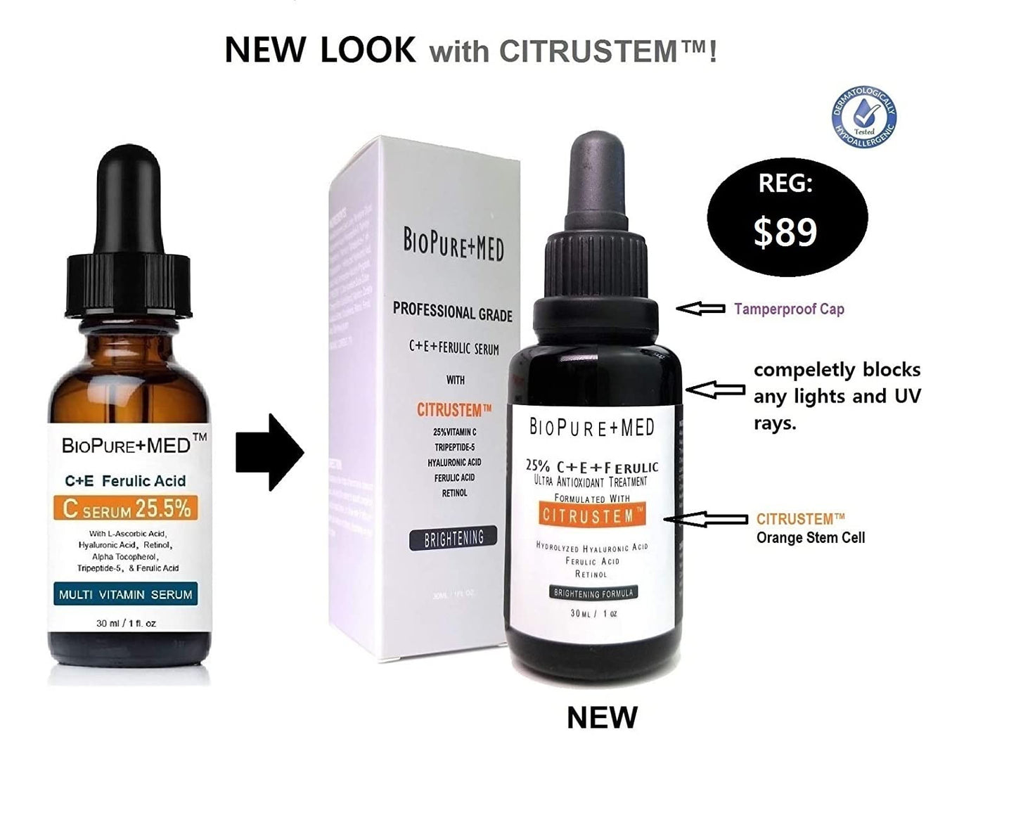 BioPureMED 25% Vitamin CE+Ferulic Acid Serum for Face: Anti Wrinkle Serum Retinol 22, Hyaluronic Acid Best Organic Korean Skin Care Vitamin C Serum/Face Moisturizer