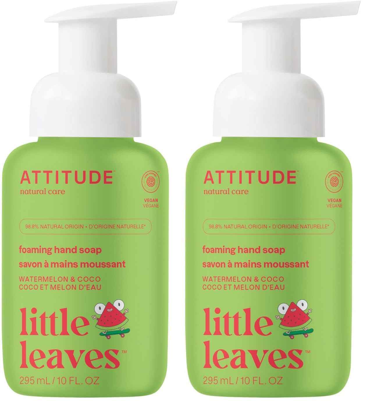 ATTITUDE Foaming Hand Soap for Kids, Plant and Mineral-Based Ingredients, Vegan and Cruelty-free Personal Care Products, Watermelon & Coco, 10 Fl Oz (Pack of 2)