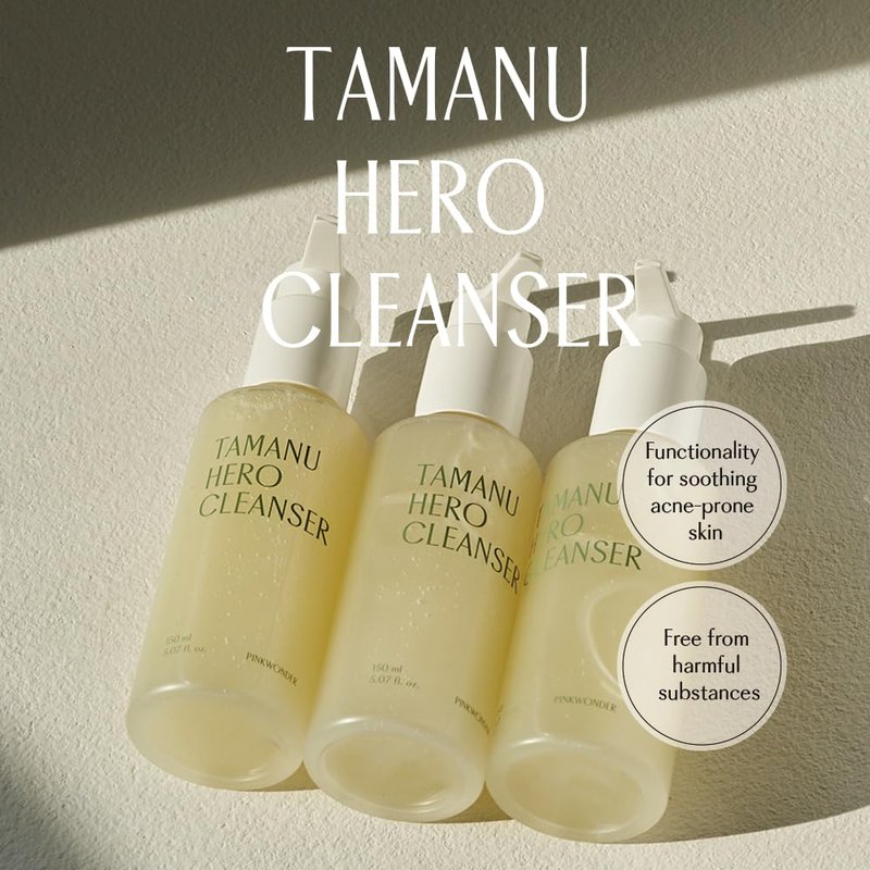 PINKWONDER Tamanu Hero Cleanser 5.07oz (150ml), Tamanu Oil and Salicylic Acid for Acne and Oily Skin, Daily Face Wash with Soothing and Moisturizing, Suitable for Sensitive Skin, Korean Skincare