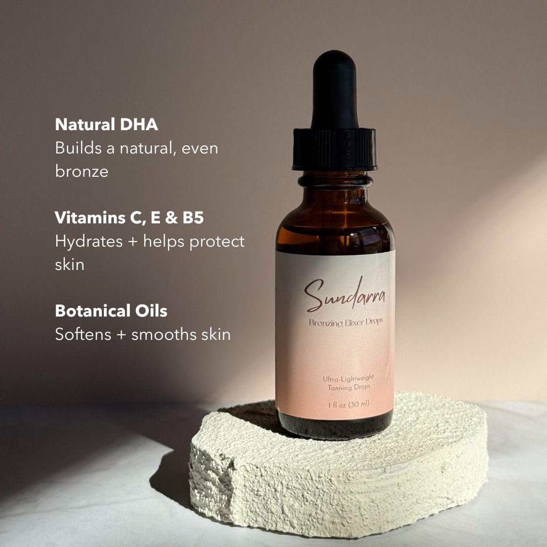 Sundarra Self Tanning Drops for Face & Body - Vegan, Fast-Drying, Travel Size 1oz