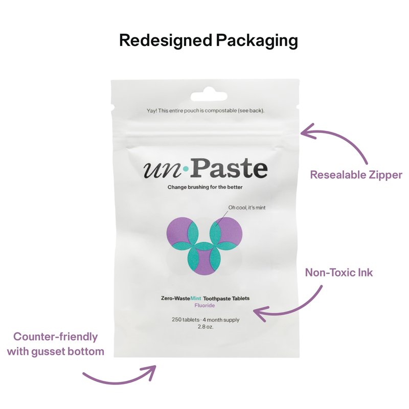 Unpaste Fluoride Toothpaste Tablets, Mint, Nano Hydroxyapatite, Xylitol Free, Travel Friendly Resealable Pouch, Eco-Friendly – 250ct / 4 Month Supply
