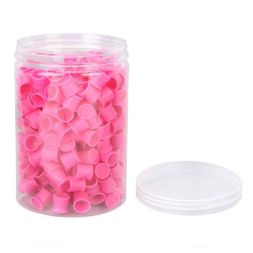 Tattoo Ink Cups with Base, 300PCS Pink Supplies Silicone Pigment Cup Ink Silicone Ink Ink Cups Eyebrow Lip Color Pigment Cup Supplies and Equipment Ink Caps Silicone Permanent Makeup Cups