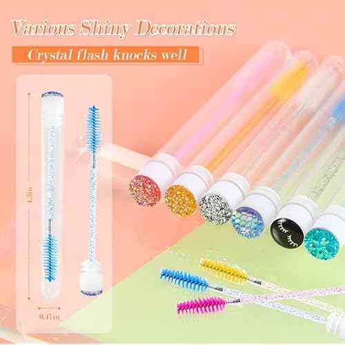60 Pcs Colorful Lash Disposable Mascara Brushes Diamond Eyelash Spoolies Makeup Brush Mascara Wand in Sanitary Tube Lash Supplies