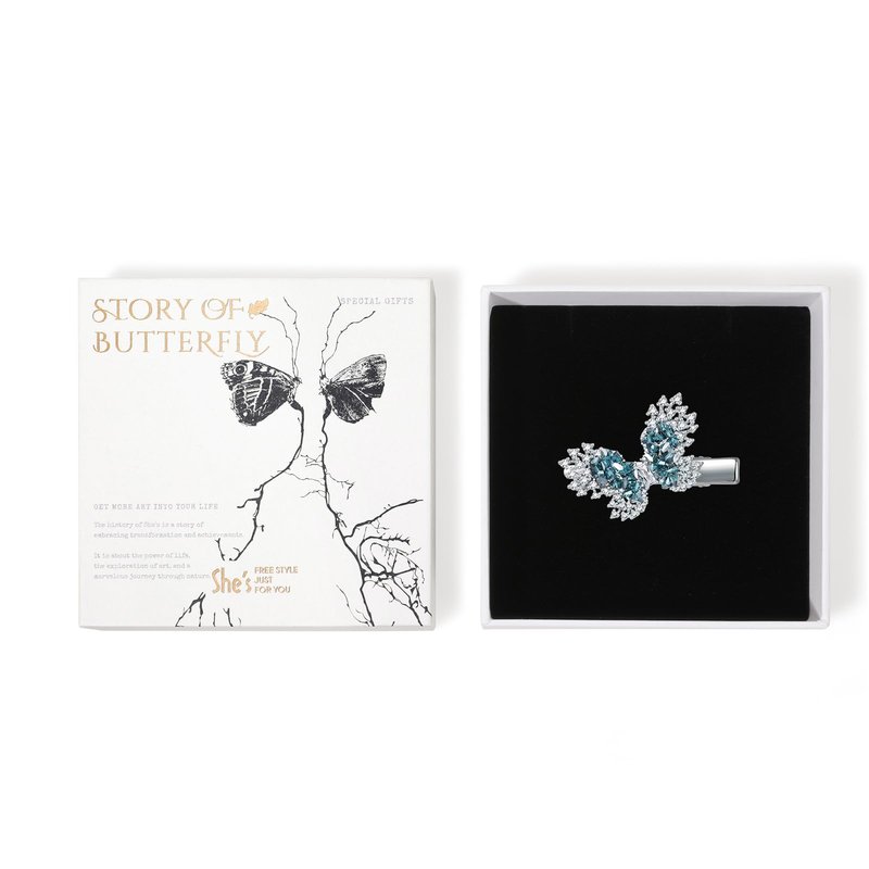 Butterfly Hair Clip for Women, SHE'S FREE STYLE JUST FOR YOU Handmade Embroidered Crystals & Hand Dripping Oil Leaves Side Clip, Original Hair Clips for Women, Luxurious Butterfly Hair Accessory
