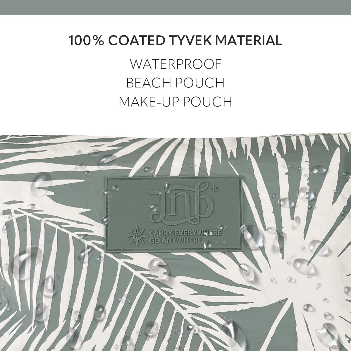 JNB 100% Coated Tyvek Material Palm Leaves Design Beach Pouch, Waterproof Pouch for Beach, Makeup Pouch, Wet Dry Bag, Sag03