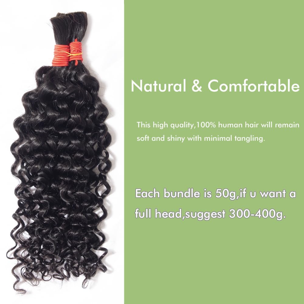 YOMIO Human Braiding Hair 18 Inch 100g (1Pack-2Bundles) Water Wave Human Hair Bulk for Braiding No Weft Bundle Virgin Curly Human Hair Bulk for Boho Braids Wet and Wavy Natural Black Color