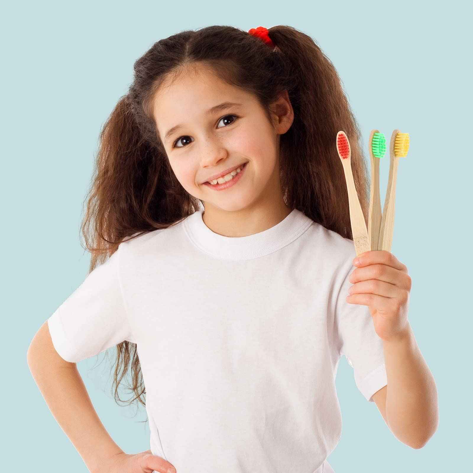 Heentan 40 Pieces Kids Bamboo Soft Bristles Toothbrushes Toddler Toothbrush Manual Travel Toothbrushes for Kids Children Home School Travel Teeth Oral Dental Care, 5.7 Inch, Individually Wrapped