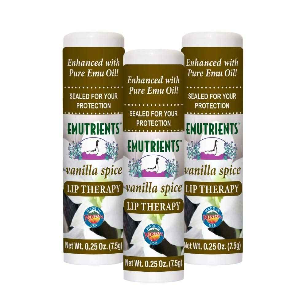 Montana Emu Ranch - Lip Therapy Lip Balm - 0.25 Ounce - Vanilla Spice Flavor - 3 Pack - Made with Pure Emu Oil
